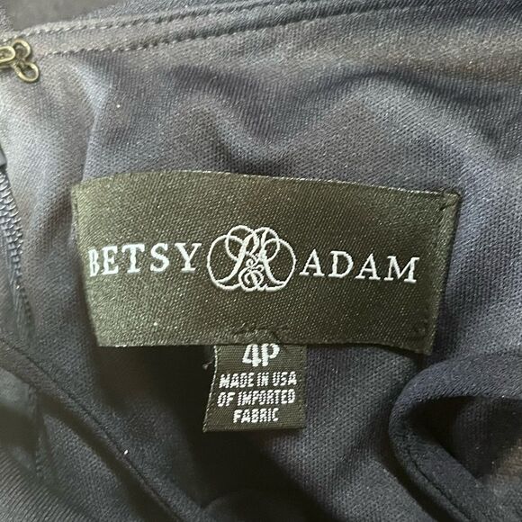 NWT Betsy & Adam | Petites Navy Blue One Shoulder Illusion Evening Dress 4P - Picture 8 of 11